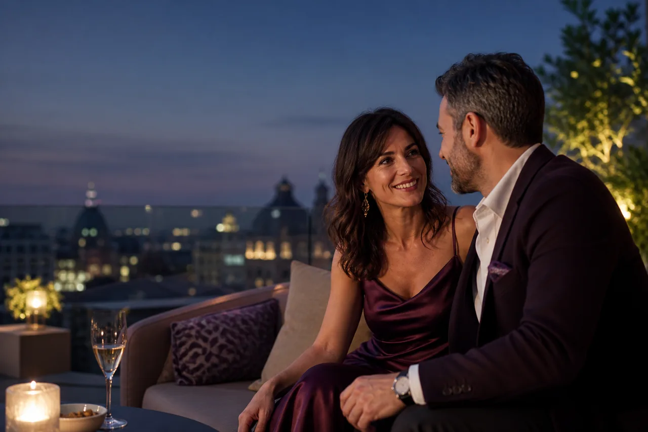 Cuplu elegant pe o terasă din București